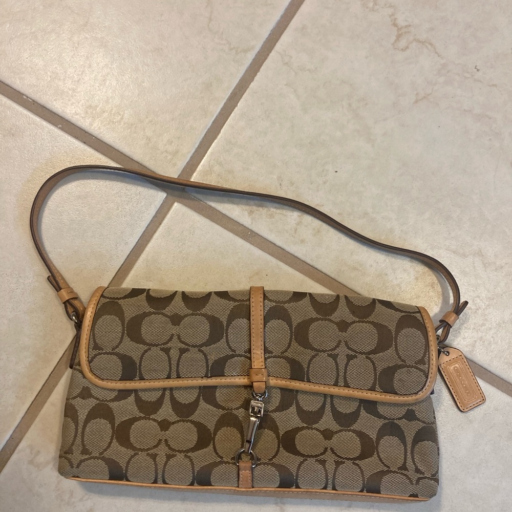 Coach Brown and Tan Signature Shoulder Bag